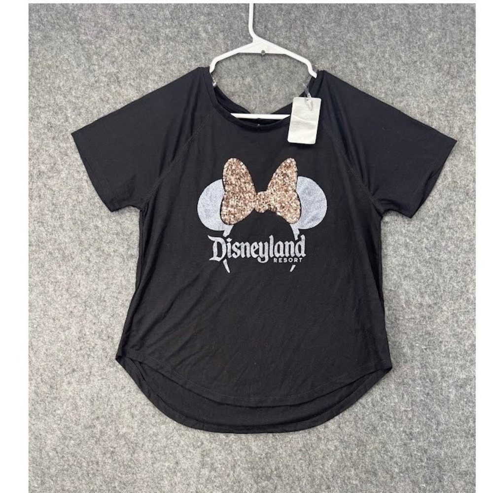 Disney Parks‎ Disneyland Resort Minnie Mouse Sequin Bow Graphic T-Shirt Black M
